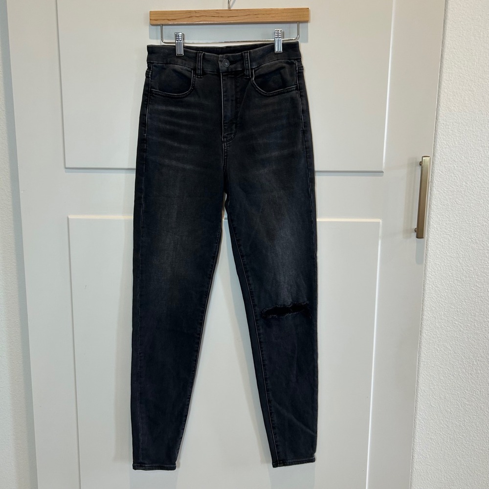 American Eagle Ne(x)t Level Stretch Skinny Jeans Black Distressed High Rise 6L‎